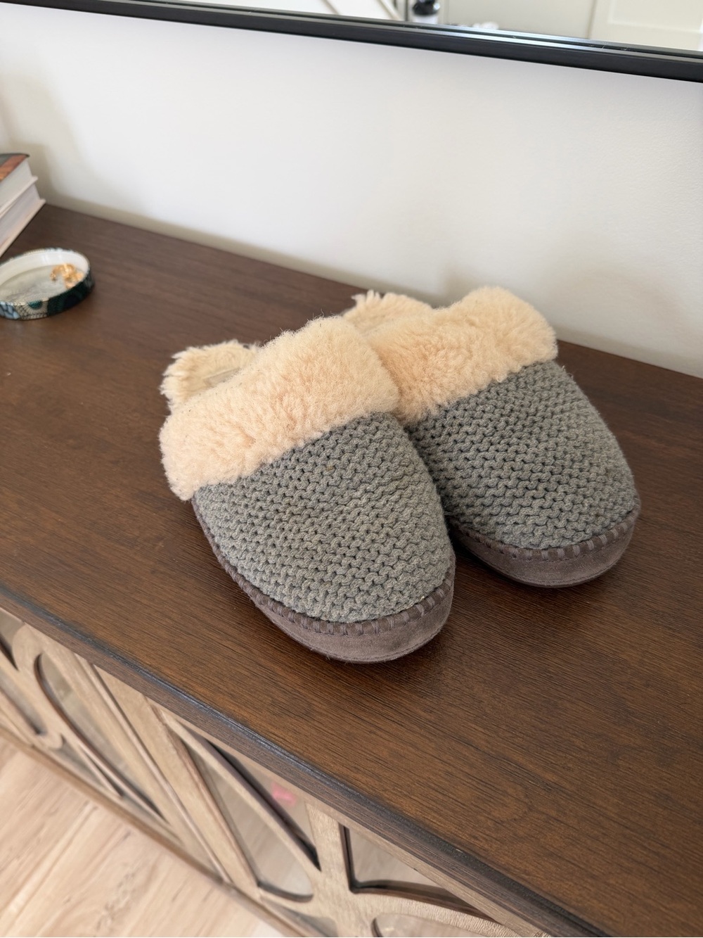 UGG Cream Shearling-Lined Knit Slippers
